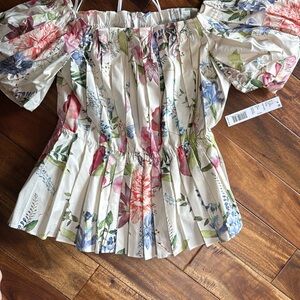 ANTONIO MELANI Floral Pleated Blouse - Cream, Pink, Blue, Green